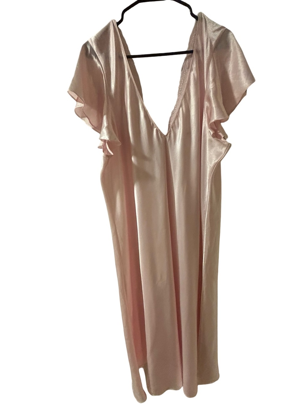 Oscar de la Renta Light Pink Satin V‑Neck Flutter Sleeve Chemise Robe 3X